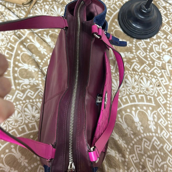 Coach Park Carrie Color Block Tote Handbag F24693 Burgundy  COACH 24693 Park Quilted Color Block CARRIE Leather Pink Blue Suede Purse